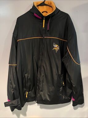 Men's Black Windbreaker Jacket with Gold Trim and Team Logo